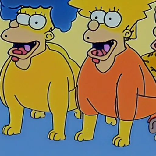 Prompt: a four-headed dog. A film still from the simpsons