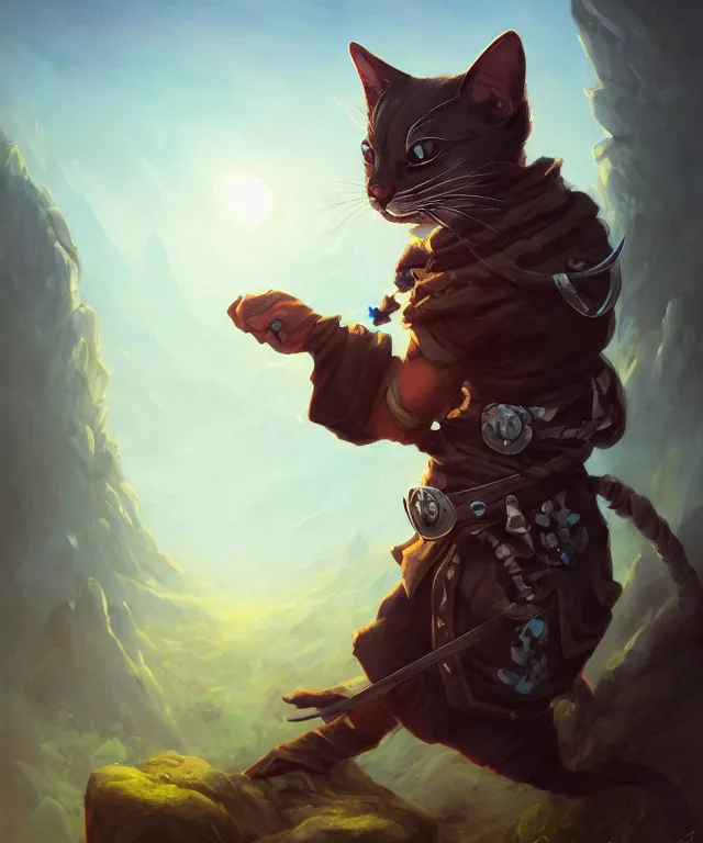 Prompt: anthropomorphic cat ninja, ninja outfit, standing in a beautiful landscape, cute and adorable, dnd character art portrait, matte fantasy painting, deviantart artstation, by jason felix by steve argyle by tyler jacobson by peter mohrbacher, cinematic lighting