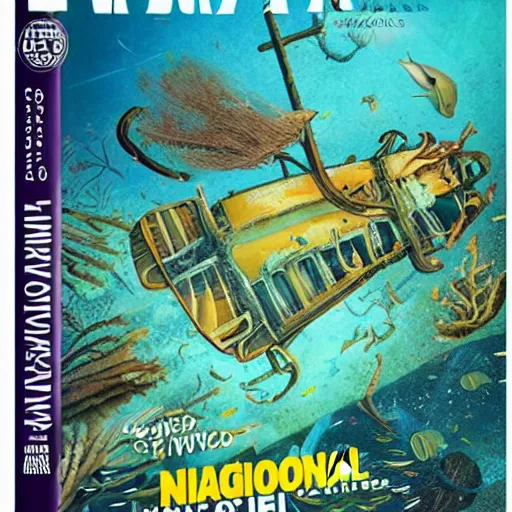 Prompt: Underwater Shipwreck of the Magic Schoolbus, cover of National Geographic