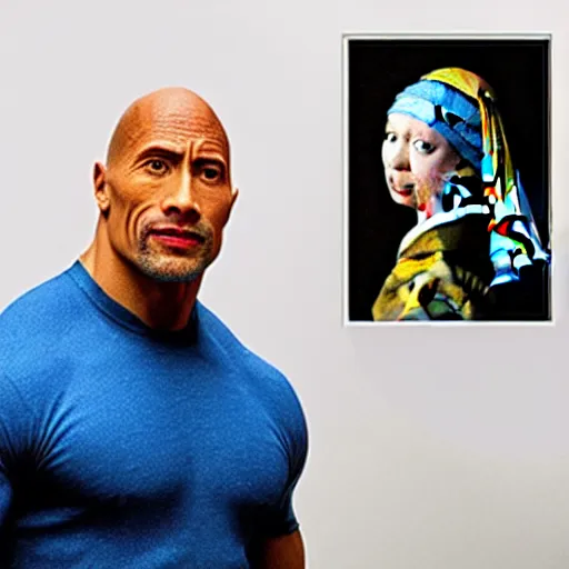 Prompt: Dwayne Johnson with the pearl earring by Johannes Vermeer