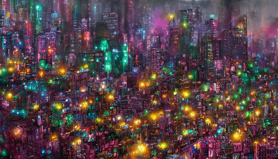 Image similar to a gritty cityscape made of sapphires, emeralds, and rubies, matte art, 4k