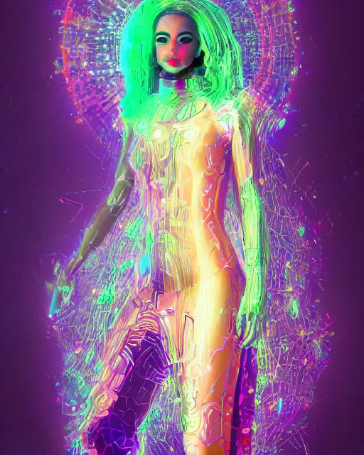 Image similar to a glitch art full body character portrait of female magic a. i. manifesting it self into reality trending on artstation deviantart pinterest detailed realistic hd 8 k high resolution