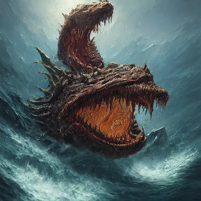 Image similar to sea monster large horror under the ocean d & d, d & d style, trending on artstation, intricate, highly detailed, vivid painting, colorful, art by greg rutkowski