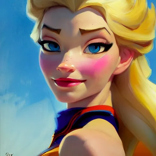 Image similar to Greg Manchess portrait painting of Elsa from Frozen as Overwatch character, medium shot, asymmetrical, profile picture, Organic Painting, sunny day, Matte Painting, bold shapes, hard edges, street art, trending on artstation, by Huang Guangjian and Gil Elvgren and Sachin Teng