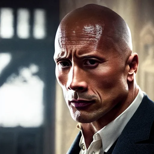 Image similar to Dwayne Johnson in Peaky Blinders very detail 4K quality super realistic