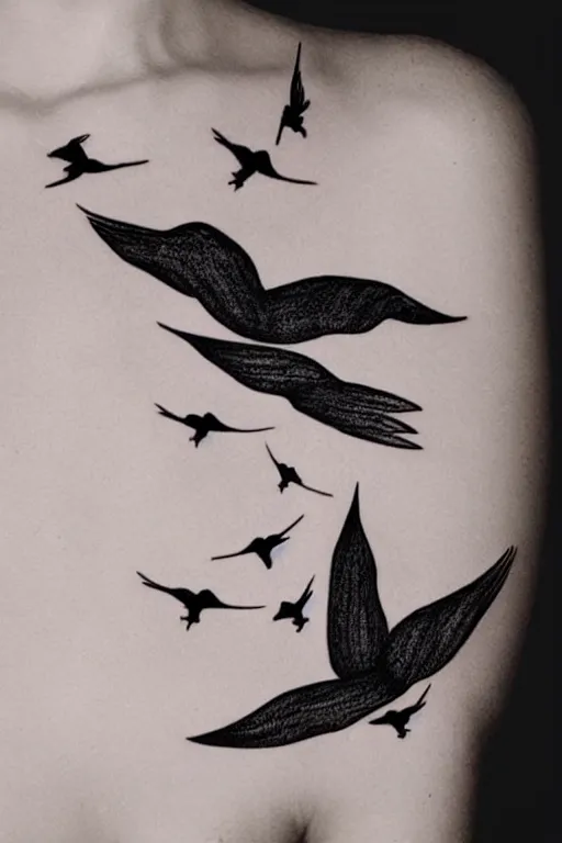 Image similar to a beautiful tattoo design of minimalist swallows flying into spherical lines and simple basic shapes, black ink, abstract logo, line art