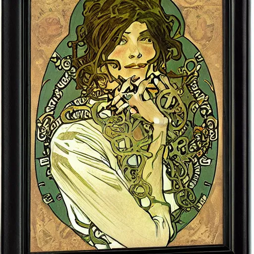 Image similar to lovecraftian protagonist by alphonse mucha