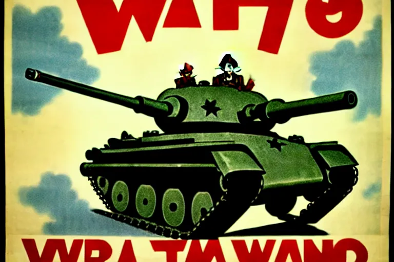 Image similar to 1940s, war, anime, poster, smiling tanks