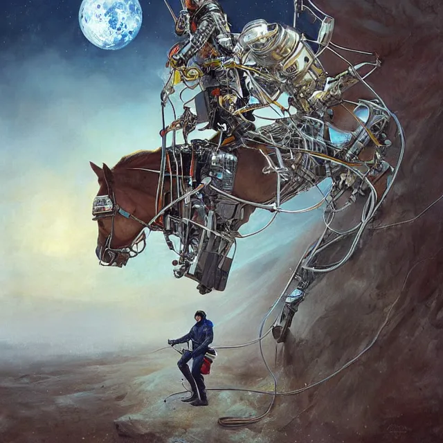 Image similar to astronaut crawling on knees, horse on top of him, industrial sci - fi, by mandy jurgens, ernst haeckel, james jean