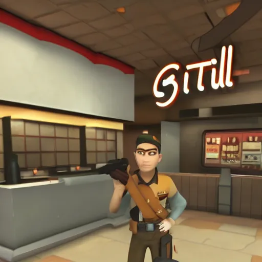 Prompt: scout from tf 2 orders chik - fil - a, highly detailed, cinematic lighting,