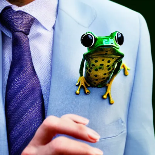 Image similar to a high detail closeup photograph of a 🐸 wearing a suit 👔,and smoking a cigarrette🚬, award wining photograph