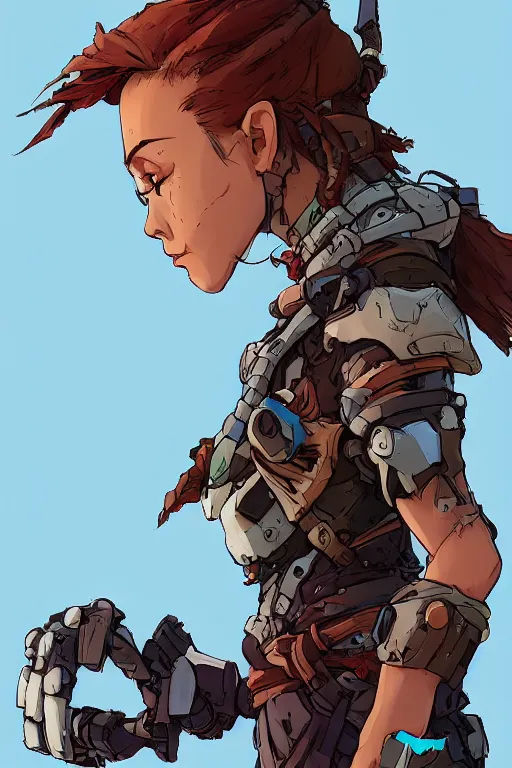 Image similar to combination suit armor aloy horizon forbidden west horizon zero dawn robot ninja mask helmet backpack tribal, art gta 5 comics, official fanart behance hd artstation by jesper ejsing, by rhads, makoto shinkai and lois van baarle, ilya kuvshinov, ossdraws radiating a glowing aura cgi rtx 2 0 2 2