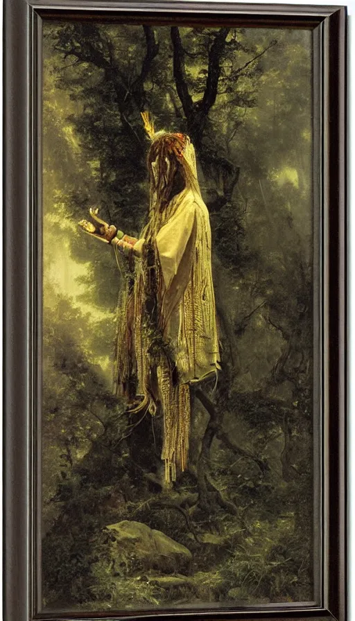 Image similar to portrait of a digital shaman, by albert bierstadt,