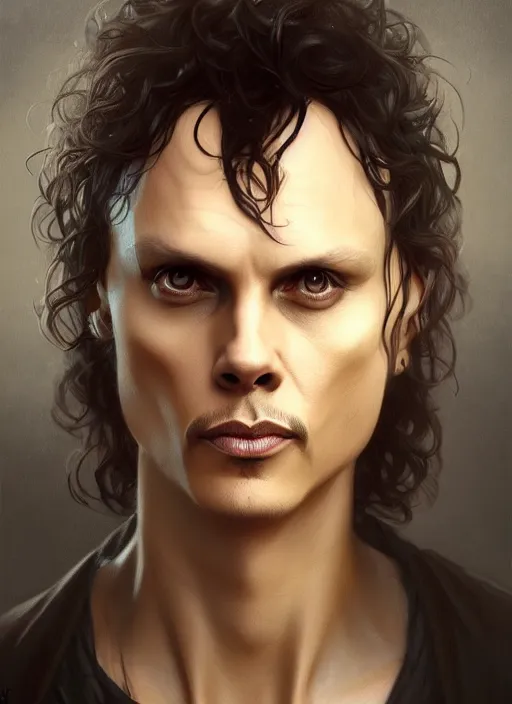 Image similar to ville valo, male, portrait, intricate, highly detailed, digital painting, artstation, concept art, wallpaper, smooth, sharp focus, illustration, art by artgerm and greg rutkowski and alphonse mucha