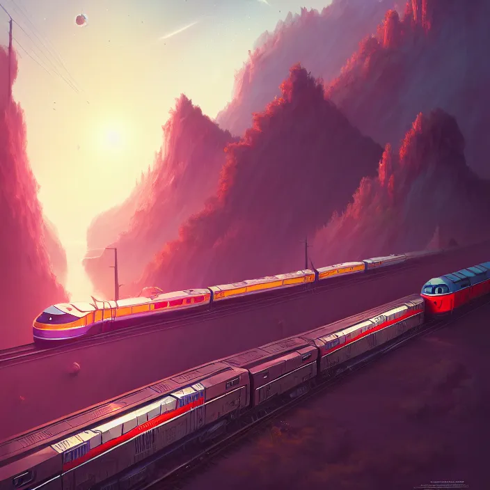 Image similar to epic professional digital art of 🚅, best on artstation, cgsociety, wlop, Behance, pixiv, cosmic, epic, stunning, gorgeous, much detail, much wow, masterpiece by Dorian Cleavanger and Stanley Lau