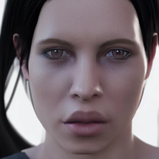 Image similar to a close up of a person with black hair, a character portrait by Eve Ryder, cgsociety, photorealism, unreal engine 5, unreal engine, prerendered graphics