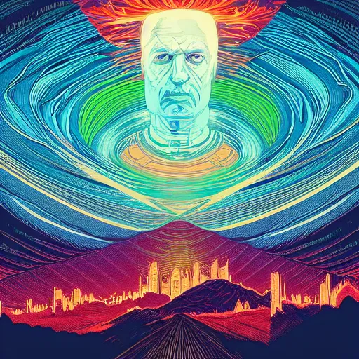 Prompt: The rise of consciousness , in the style of Dan Mumford