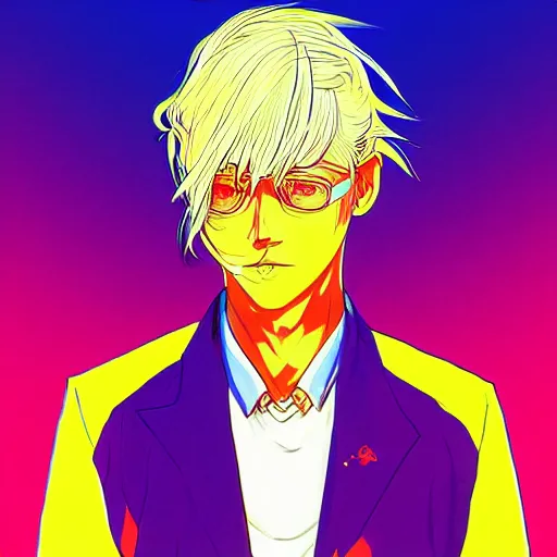 Prompt: a portrait of blonde male by hiroyuki takahashi color scheme, digital art