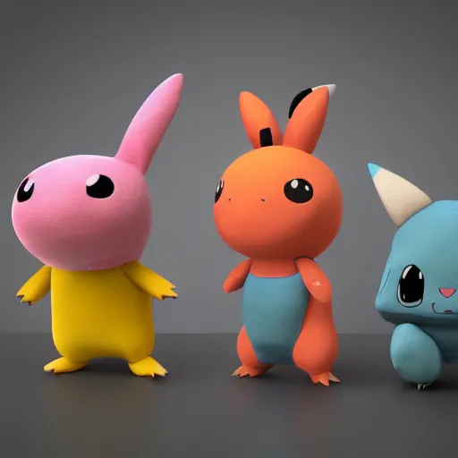 Image similar to pokemon cutie stuffed animal friends, unreal ungine 5, octane render, cinema 4 d