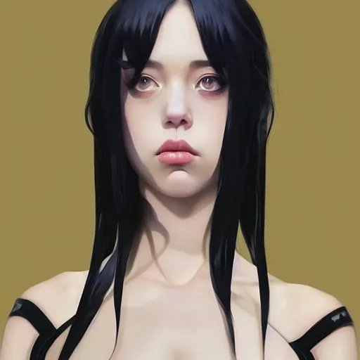 Prompt: a beautiful young japanese billie eilish kat dennings runway model in elaborate latexoutfit, by guweiz and wlop and ilya kuvshinov and artgerm and makoto shinkai and studio ghibli, symmetrical eyes, aesthetic, gorgeous, stunning, alluring, attractive, artstation, deviantart, pinterest, digital art