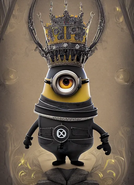 Prompt: Minion Bob from despicable me as a Knight King, fantasy, intricate, ornate, Hyperdetailed, digital art, behance, artstation, smooth, sharp focus, bokeh, illustration, digital painting, elegant, symmetrical,