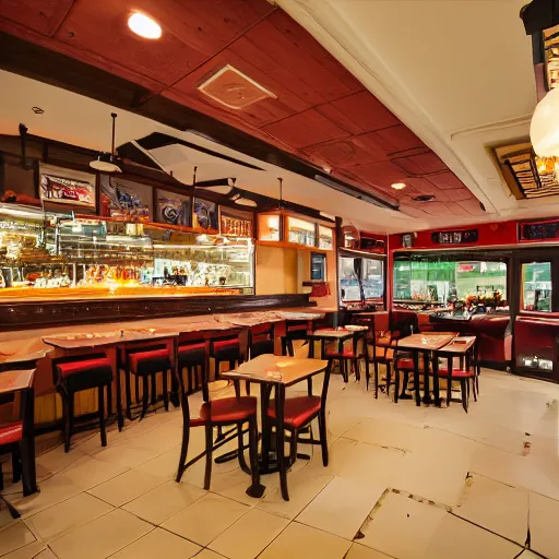 Image similar to the interior of a 5 star pizza restaurant, 1 5 mm lens, photograph, realisitc