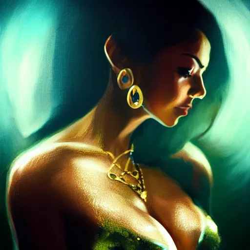 Image similar to cinematic portrait of chest full of gleaming gold and gemstones, chalk, masterpiece, trending on artstation, featured on pixiv, cinematic composition, dramatic pose, beautiful lighting, sharp details, hyper-detailed, HD, HDR, 4K, 8K, art by Basil Gogos