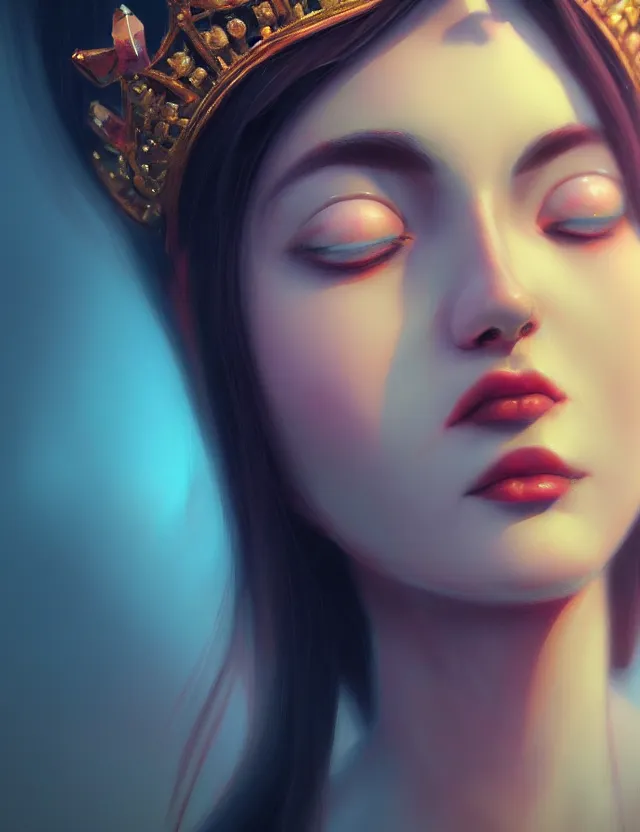 Image similar to blurred background. close-up portrait of a goddess in crown, by Ruby Kurosawaand Afarin Sajedi and Alena Aenami. octane render. superrealism