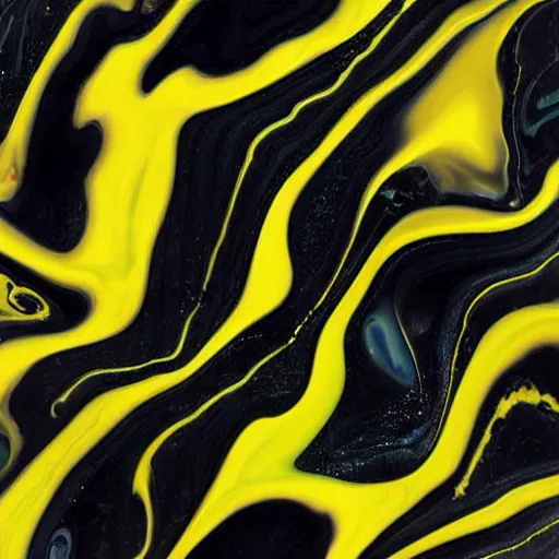 Image similar to beautiful liquid marble texture with oil bubbles. harmonic black yellow and mint coloured abstraction. ultradetailed realistic art