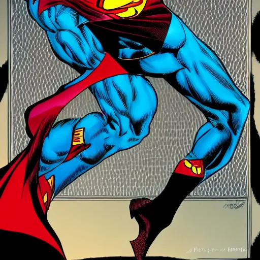 Image similar to Jürgen Klopp wearing a superman custom by Bryan Hitch, comic, dramatic, 4k, trending on artstation