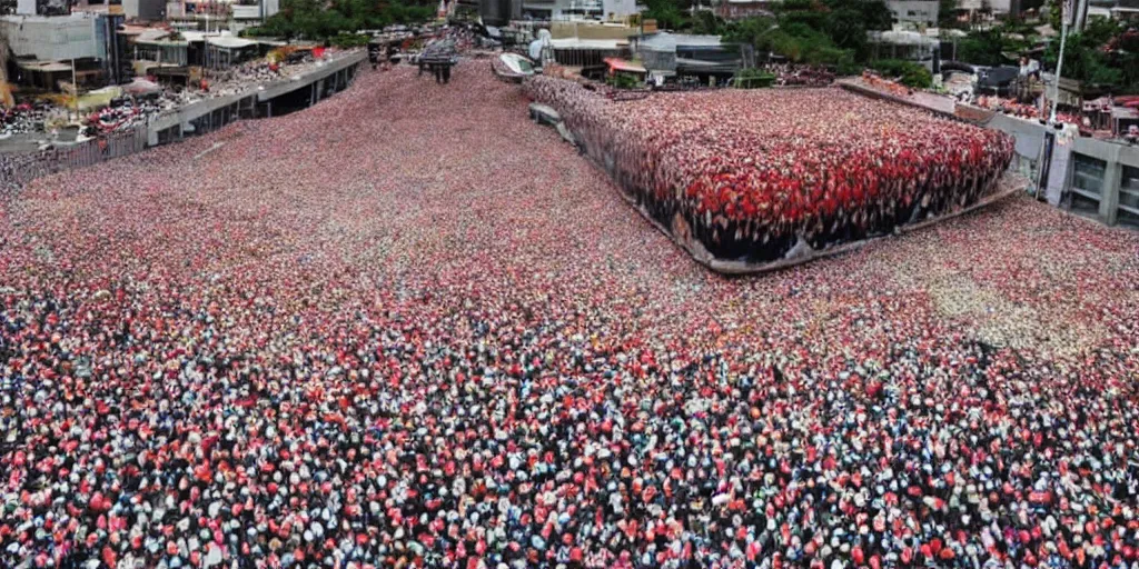 Image similar to million of people standing on the biggest sushi in the world
