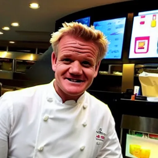 Prompt: gordon ramsey working at macdonalds