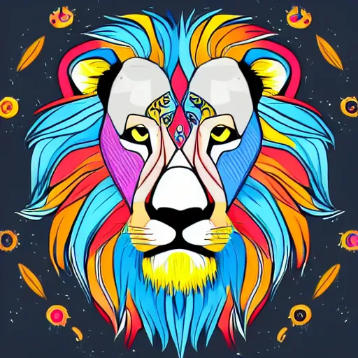 Prompt: a happy lion, whole body, Anthropomorphic, portrait, highly detailed, colorful, illustration, smooth and clean vector curves, no jagged lines, vector art, smooth