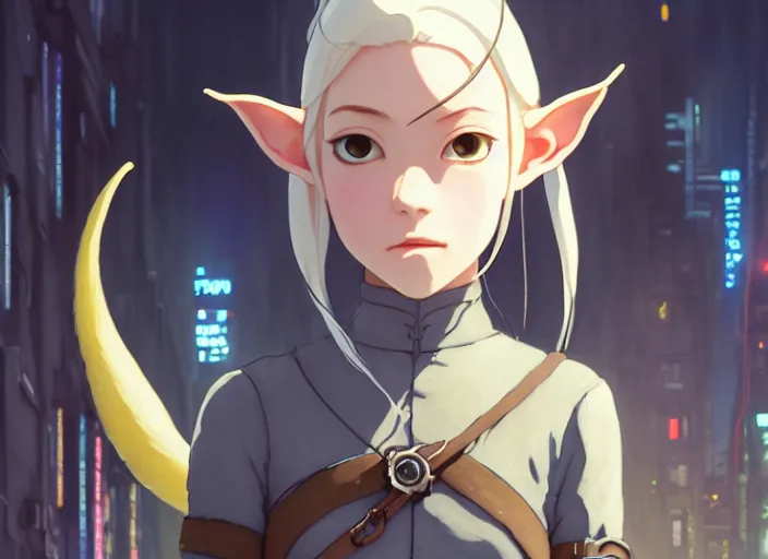 Image similar to a film still portrait of a elven minion, finely detailed features, minions, cinematic lighting, perfect art, night cyberpunk city, intricate, anime, minion, gapmoe grimdark, artstation, trending on pixiv fanbox, painted by greg rutkowski makoto shinkai takashi takeuchi studio ghibli, akihiko yoshida, 4 k