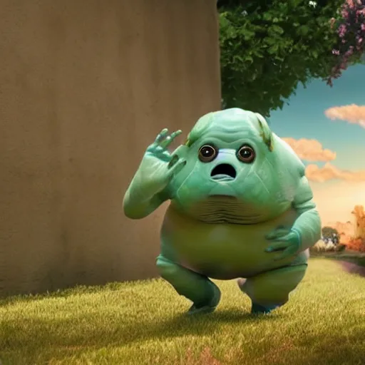 Prompt: a friendly Tardigrade smiling and waving, cgi character, children's movie-art