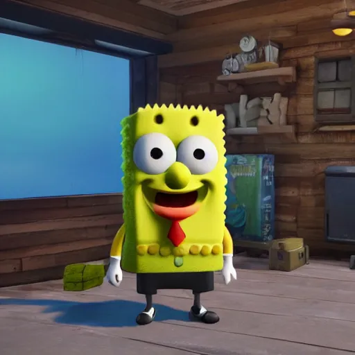 Image similar to spongebox squarepants, hyperrealistic, unreal engine 5