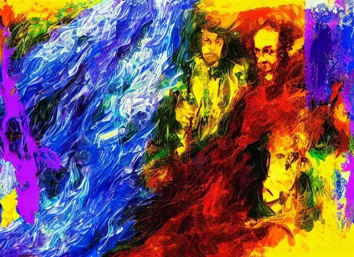 Image similar to the fellowship of the ring, abstract expressionism, digital art, broad strokes,