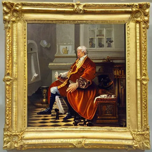 Prompt: robin wiiliams playing chess looking wise, rococo oil painting, highly detailed