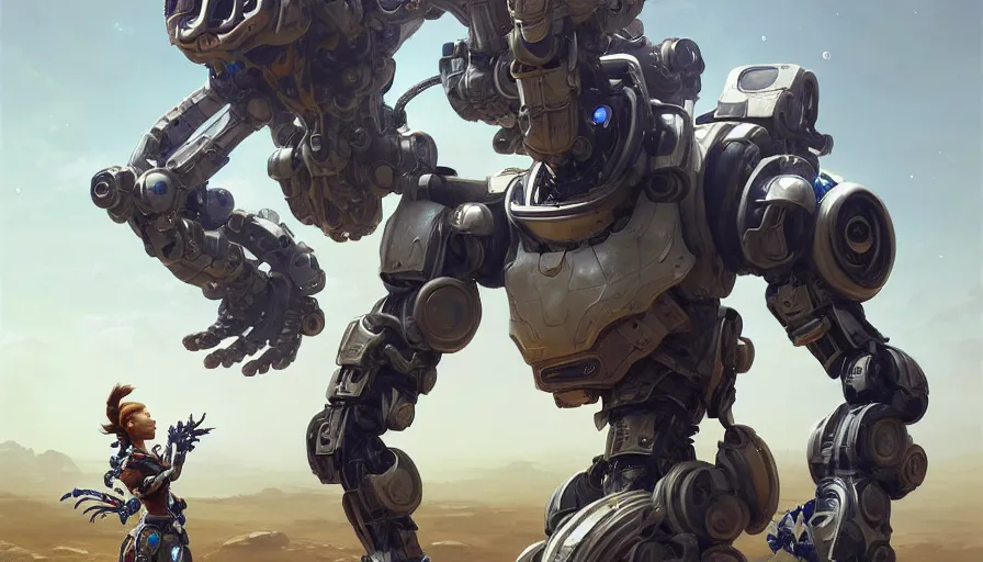 Image similar to a robot astronaut, floral! looks like a machine from horizon zero dawn designed by apple, in socotra island, posing for a fight, intricate, elegant, highly detailed, digital painting, establishing shot, an epic fantasy, artstation, smooth, sharp focus, illustration, art by artgerm and greg rutkowski, 8 k
