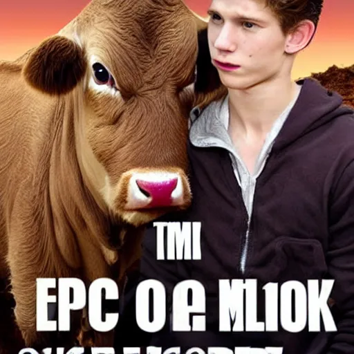 Image similar to epic move poster cow sitting on couch with tom holland