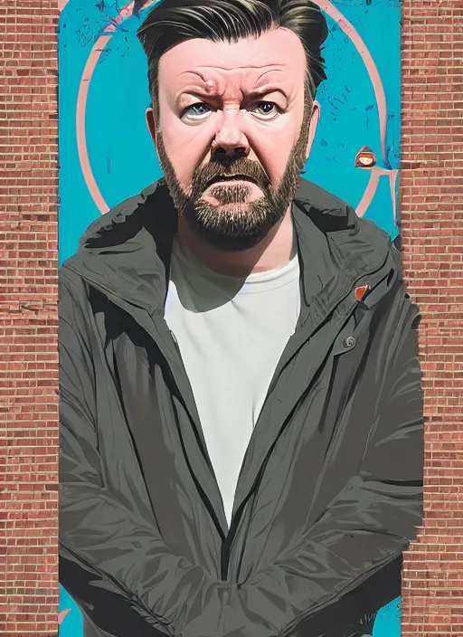 Image similar to symmetry!! portrait of ricky gervais by sachin teng, organic, cables, matte painting, geometric shapes, hard edges! graffiti, street art