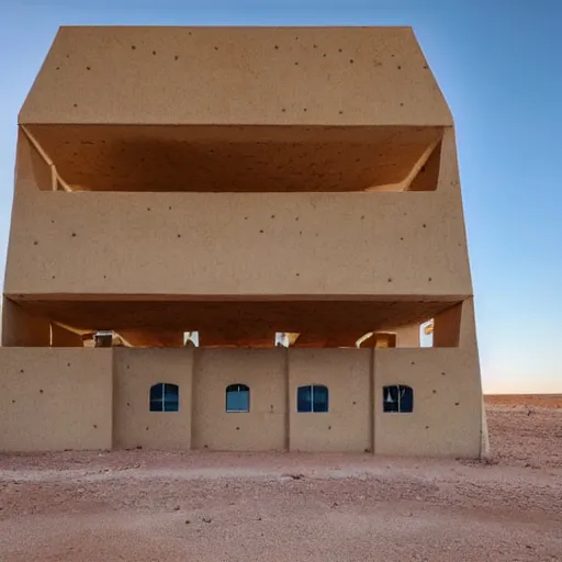 Image similar to big scale baby toy hotel in the dessert, brutalism