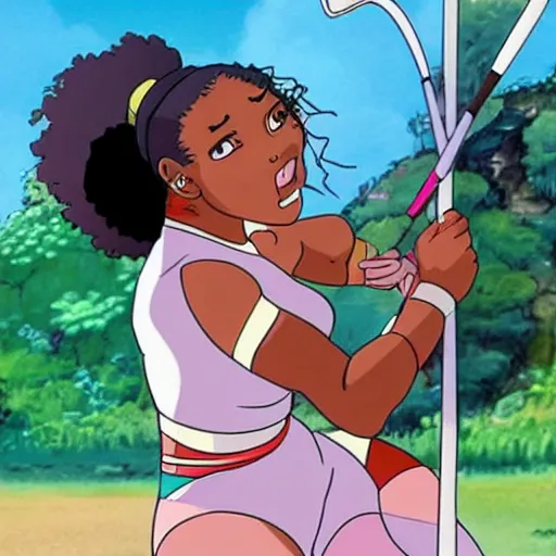Image similar to Serena WIlliams as a Studio Ghibli character