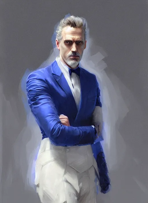 Prompt: portrait of Jordan Peterson in a luxurious royal white and blue style room, sigma male, digital painting, concept art, smooth, sharp focus, illustration, from Metal Gear, by Ruan Jia and Mandy Jurgens and William-Adolphe Bouguereau, Artgerm