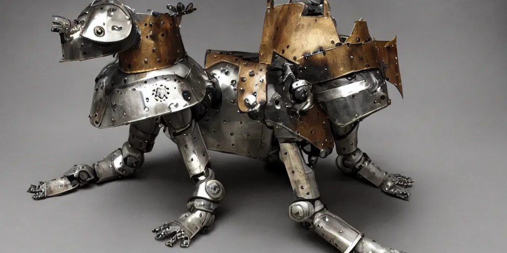 Prompt: robot dog in medieval armor