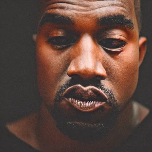 Image similar to the face of young kanye west at 2 5 years old, portrait by julia cameron, chiaroscuro lighting, shallow depth of field, 8 0 mm, f 1. 8