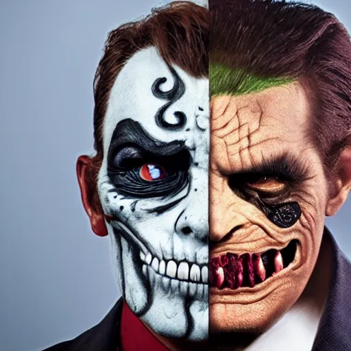 Prompt: uhd candid photo of two - face, with accurate face, uhd, studio lighting, correct face, photo by annie leibovitz