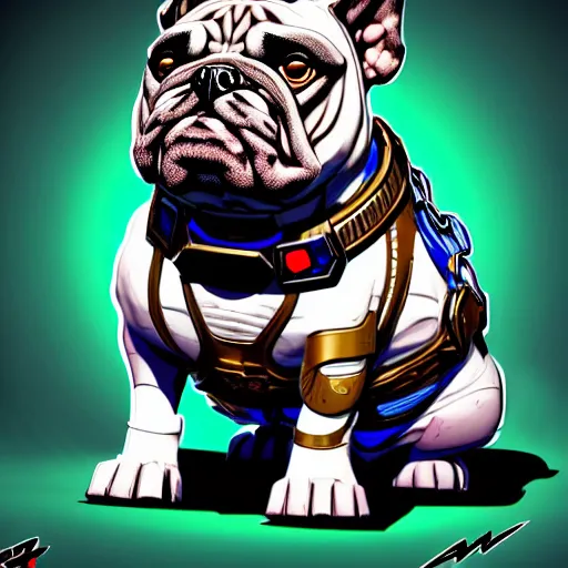 Image similar to « a comic styled cyborg bulldog sitting down, cyberpunk digital art by greg rutkowsky, illustration, sharp focus, highly detailed, future tech, sketchfab »