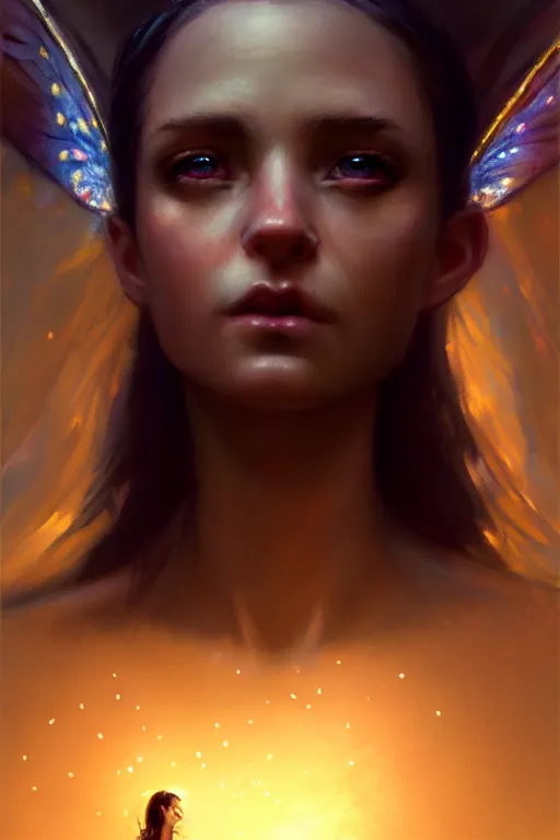 Image similar to cinematic shot of an epic portrait of a fairy dressed in military clothes, shiny skin, beautiful eyes, beautiful, small details, night setting, realistic poster with volumetric light from craig mallism, artgerm, jeremy lipkin and michael garmash, unreal engine, radiant light, detailed and complex environment, digital art, trends at art station, a masterpiece