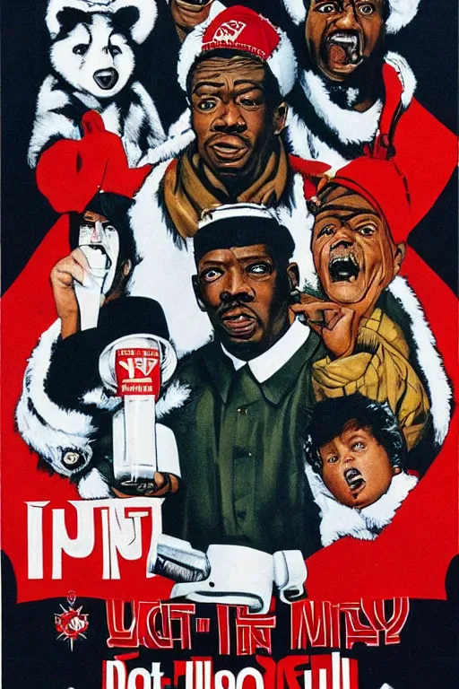 Image similar to poster the movie 1 9 8 8 ussr don't be a menace to south central while drinking your juice in the hood, perfect symmetrical eye, gray fur hat soviet soviet russian winter fur cap with earflaps ushanka, bottle of vodka, bears, kremlin babushka communist